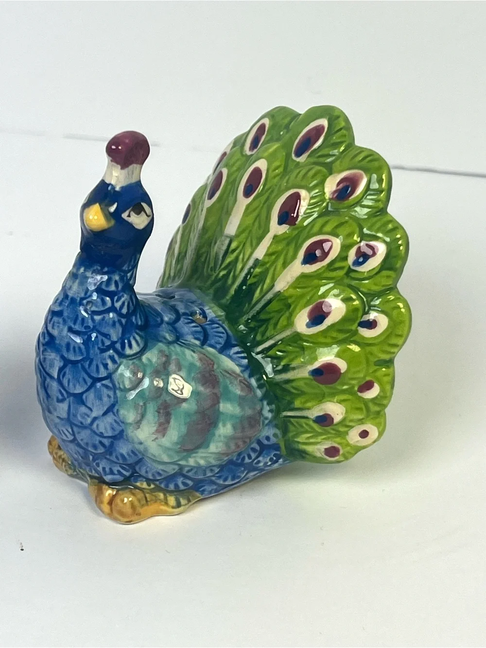 Pier 1 Ceramic Peacock Salt & Pepper Shakers Set of 2 Blue Green Vintage